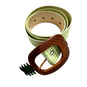 La Veste Gingham Pineapple Belt in Green/White